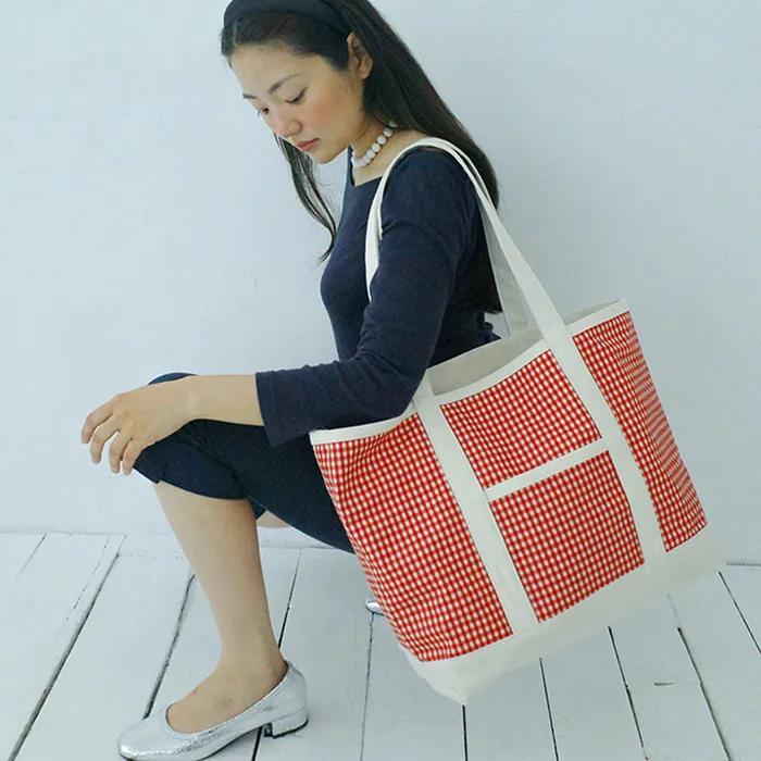 CHECK TOTE BAG RED