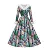Women's Casual Dress Long-Sleeve V-Neck Patchwork Fleece Christmas Print Dress