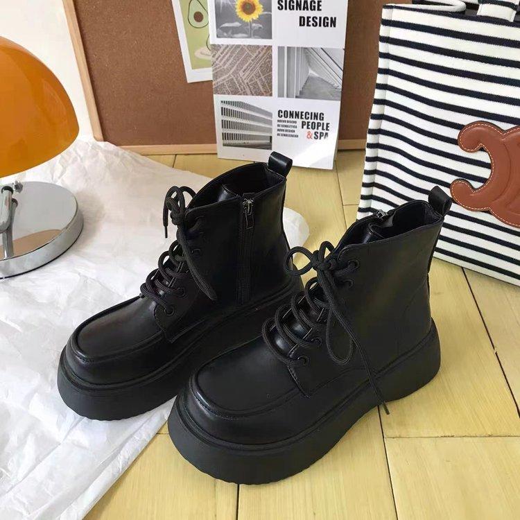 After communication, place an order for Martin boots, rubber round head PU middle heel () medium tube boots, muffin bottom.