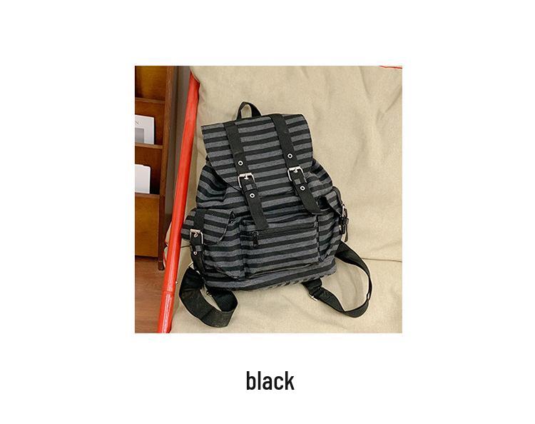 Korean Color Block Retro Stripe Backpack - Versatile, Large Capacity School & Casual Bag