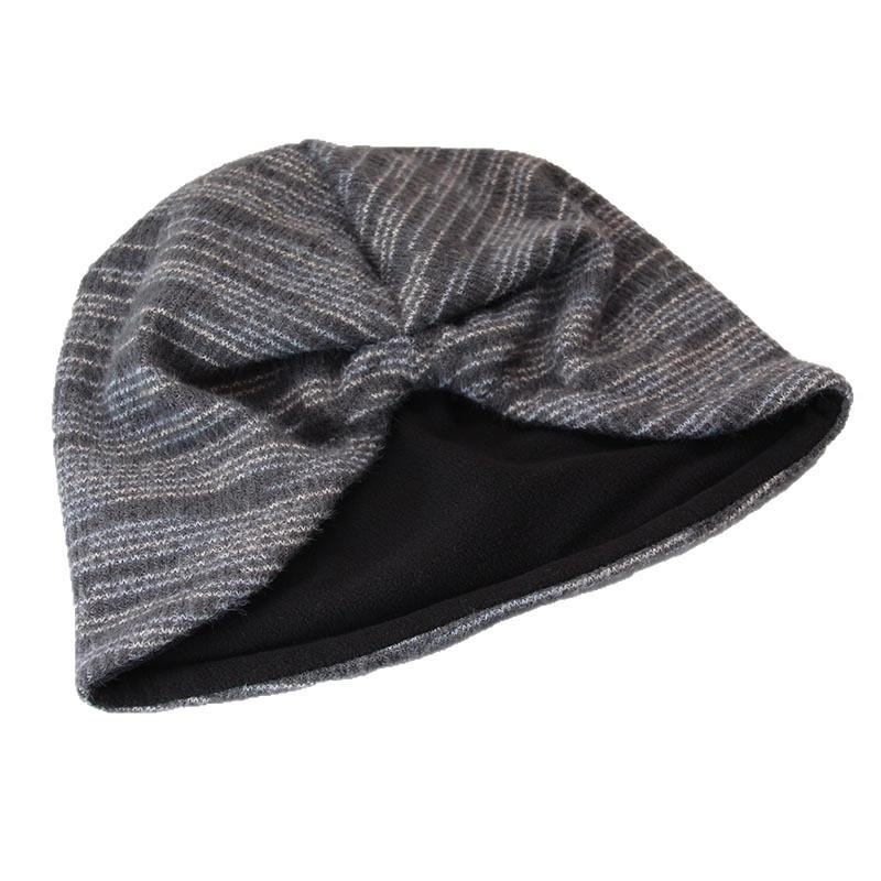 Mixed Color Striped Knitted Pile Hat Women's Autumn and Winter Velvet Thermal Pullover Hat Retro Versatile Bag Head Knitted Hat