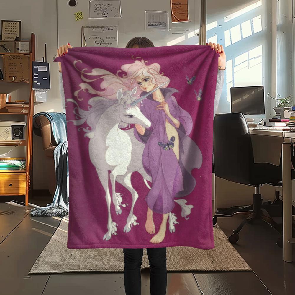 1PC The Last Unicorn Print Flannel Blanket, High Quality Comfortable for All Seasons, Home Decor, Warmth and Comfort, Perfect for Christmas Gifts199