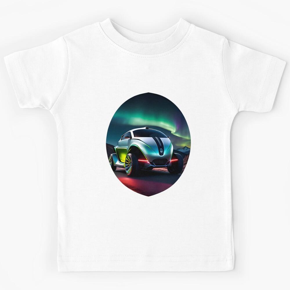Futuristic Electric Car Under The Northern Lights Kids T-Shirt 130