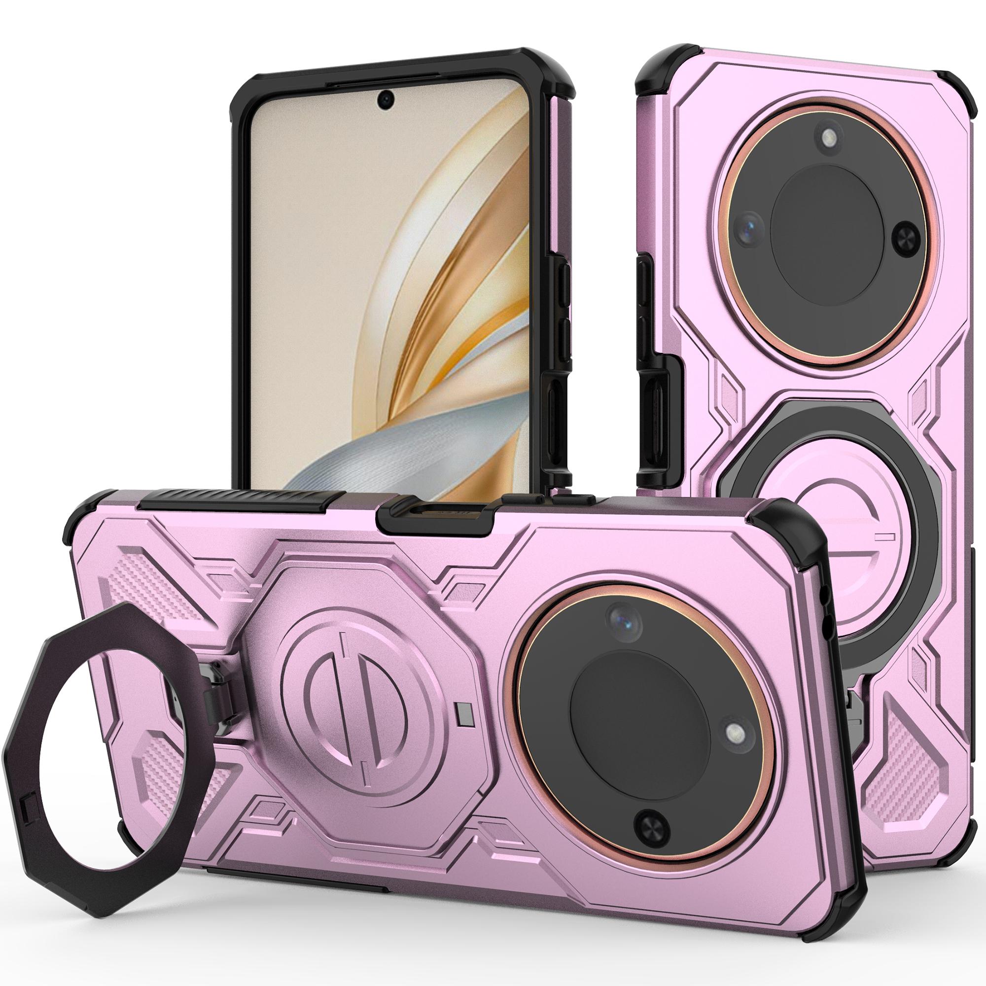 

For Honor X60 5G/X9c Smart 5G Magnetic Case Rotating Metal Kickstand Shockproof PC+TPU Phone Back Cover Pink
