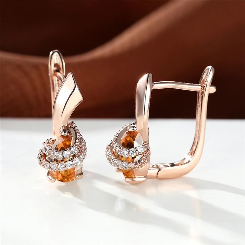 

1 пара сережек-капель цвета розового золота с фиолетовым цирконом огранки «капля» в винтажном стиле, свадебная бижутерия розового золота/шампанского