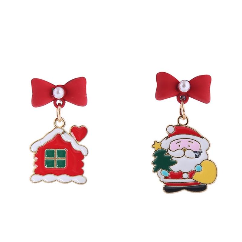 Dangle Holiday Earrings Christmas Santa Reindeer Earrings for Women Bell Snowflake Asymmetric Stud Earrings Party Decor