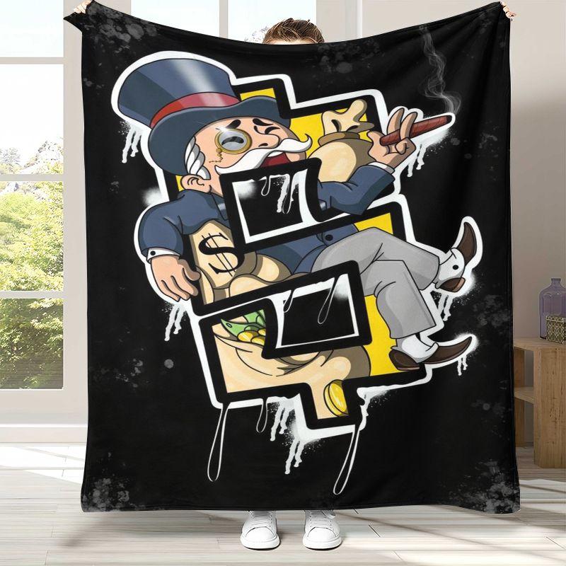 Cartoon Monopoly Dollar Game Flannel Blanket,Ultra Soft Warm Plush Throw for Home Bedroom Bed Sofa Cover Office Camping Picnic