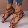 Fashion Summer Fashion Rivet Decor Sandals Women Roman Narrow Band Bao Heel Sandal Ladies Vacation Beach Open Toe Flat Sandalias Mujer