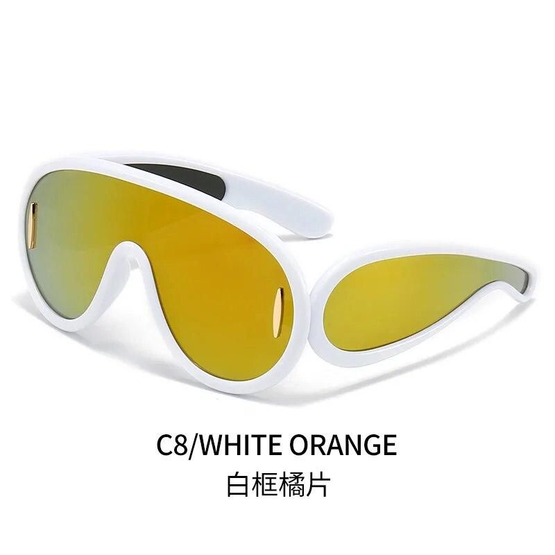 New Luxury  Wave Mask Sunglasses Women Fashion One Piece Sun Glasses For Men Oversized Oval Trending Sunglasses