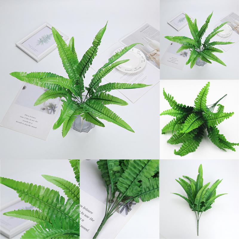 Persian Grass Fake Artificial Large Leaves Plant 7 Branches Green Decor Home