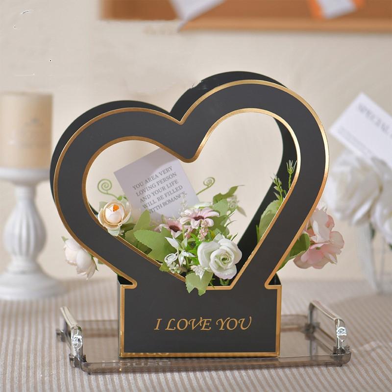 Heart Flower Box Romantic Wrapping Paper Box Women Gift Basket Tote Bag Gift Wrap Paper Love Flower Basket Wedding Supplies