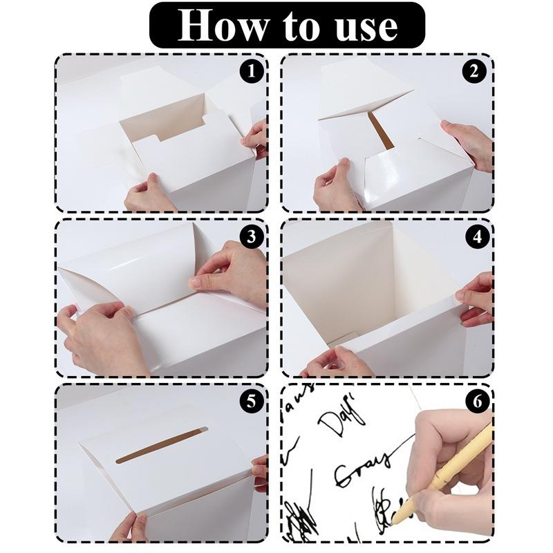 WTEMPO White Weddings Cards Boxes Festive Party Gift Boxes with Cards Writable and Graffiable DIY Foldable Universal Vote Boxes