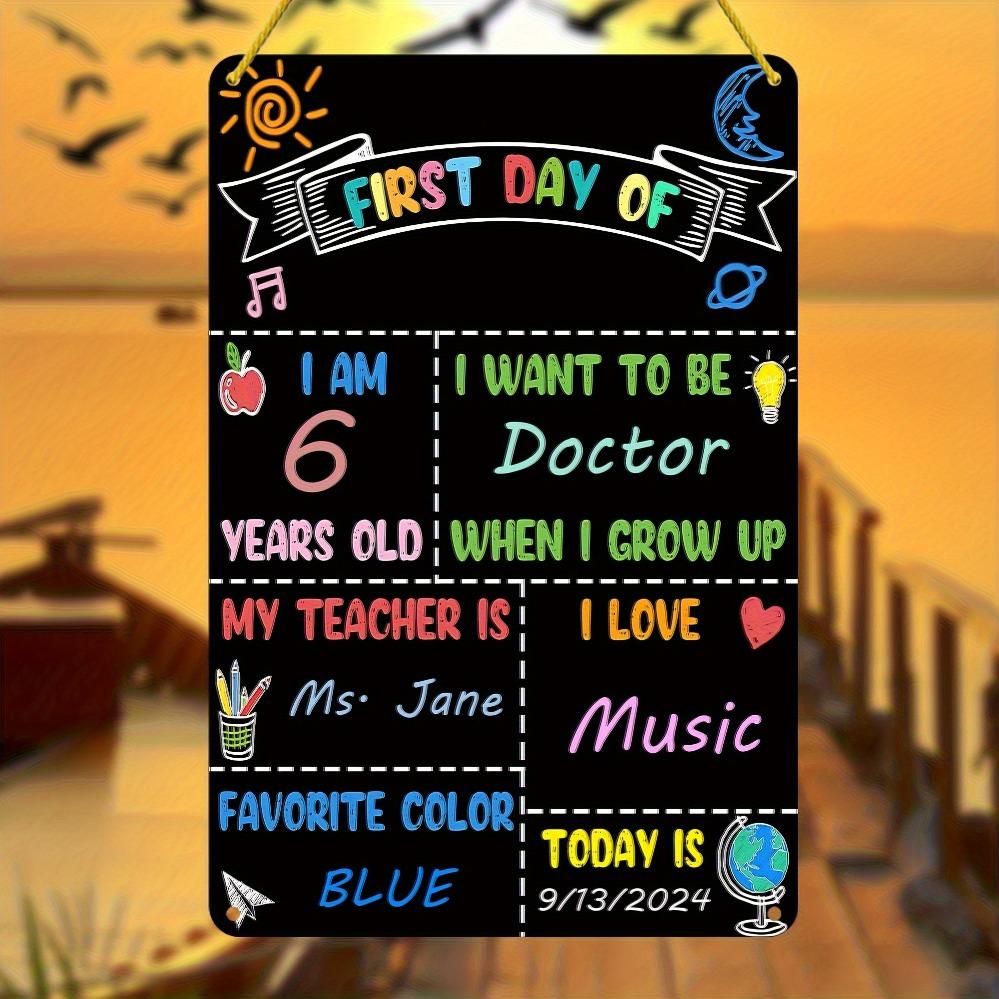 1 Retro-Style "First Day of School" Sign Adorned with Colorful Educational Icons – Perfect for Teacher Appreciation Gifts, Ba