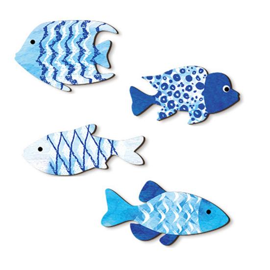 4Pcs Vintage Beach Wall Decor Nautical Coastal Wooden Fish Wall Art Ocean Style Fish Sculpture Lake House Hanging Decoration for Bathroom Bedroom