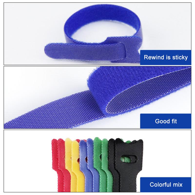 100PCS odnímatelné stahovací pásky Barevné opakovaně použitelné nylonové pásky Organizér kabelů typu T