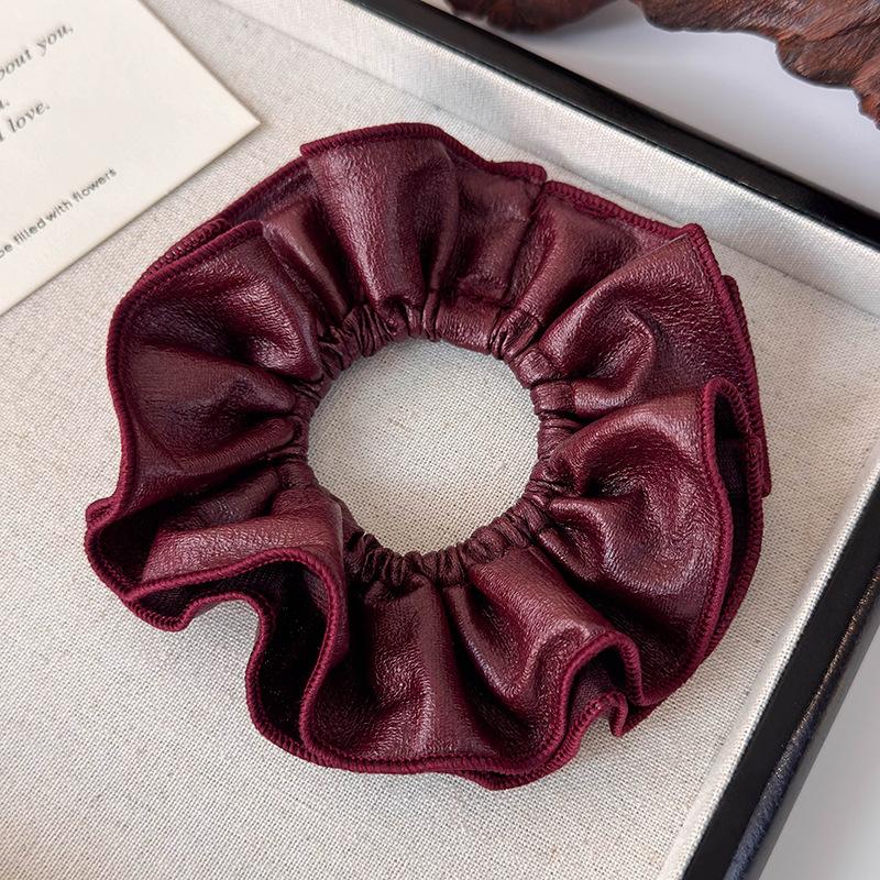 Retro Soft PU Leather Pleated Scrunchie Thin Sponge Headbands for Woman Girl Fashion Temperament Hair Hoop HeadRope Rubber Band