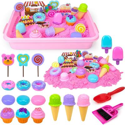 Sandspielzeug-Set für Kinder, Sand und Ton, Aufbewahrungsbox, Sandkasten für den Innen- und Außenbereich, Rosa Serie, Eiscreme, DIY-Modellbau, Ton, Mädchen,