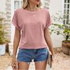 2026 Summer New Hollow-Out Round Neck Short Sleeve Women's Casual Solid Color T-Shirt