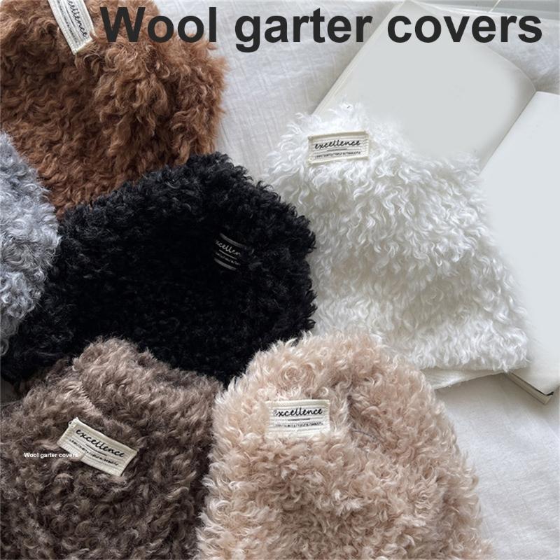 Women Furry Leg Warmers with Letter Label Aesthetic Winter Warm Fuzzy Plush Boot Cuffs Leg Gaiters Socks Streetwear