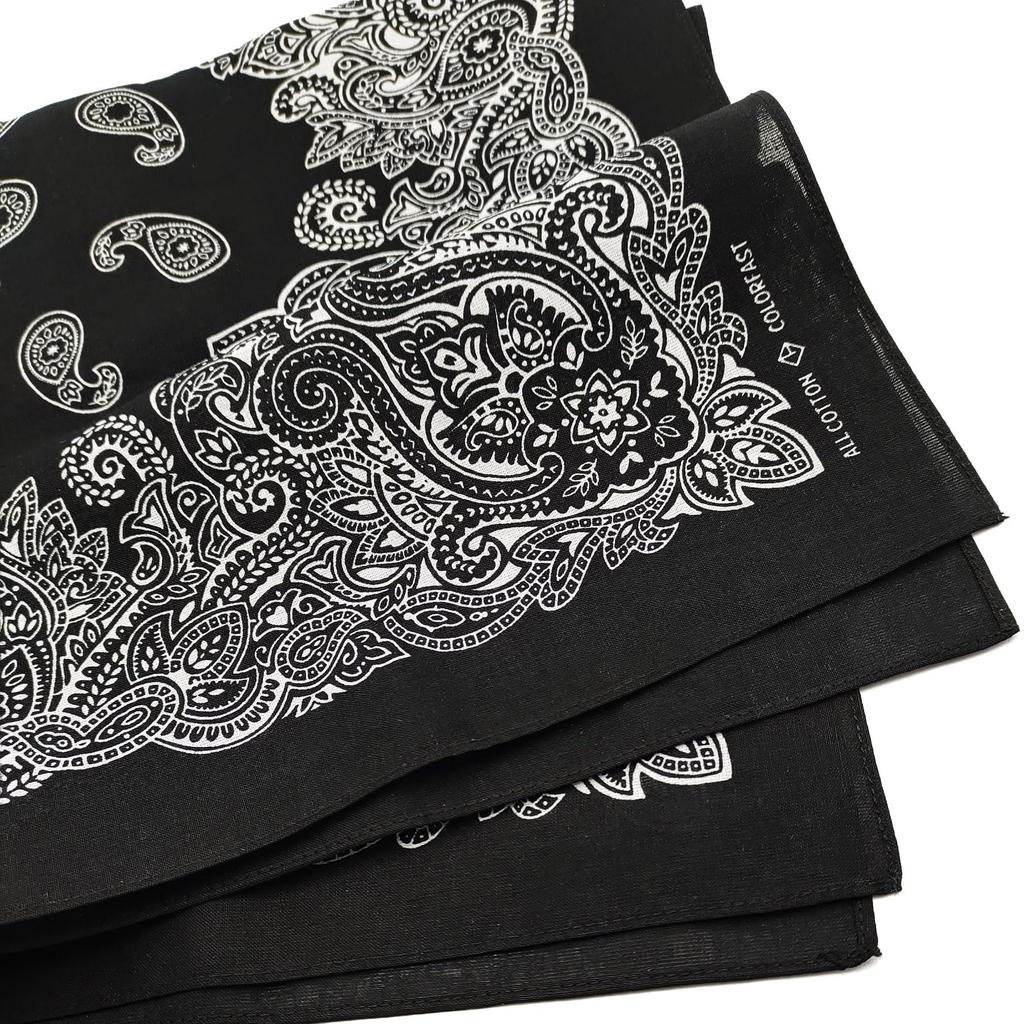 Kakatrend Bandana Black Adult Paisley 100% Cotton Stylish Handkerchief Cotton Bandanna Unisex Durag Large Men's Black 55cm X 55cm