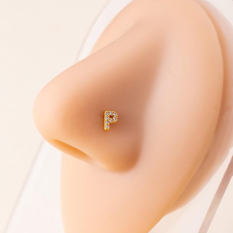 Personalized Zirconia Letter Nose Stud for Men and Women - Trendy Micro-Inlaid Straight Needle Piercing Ornament.