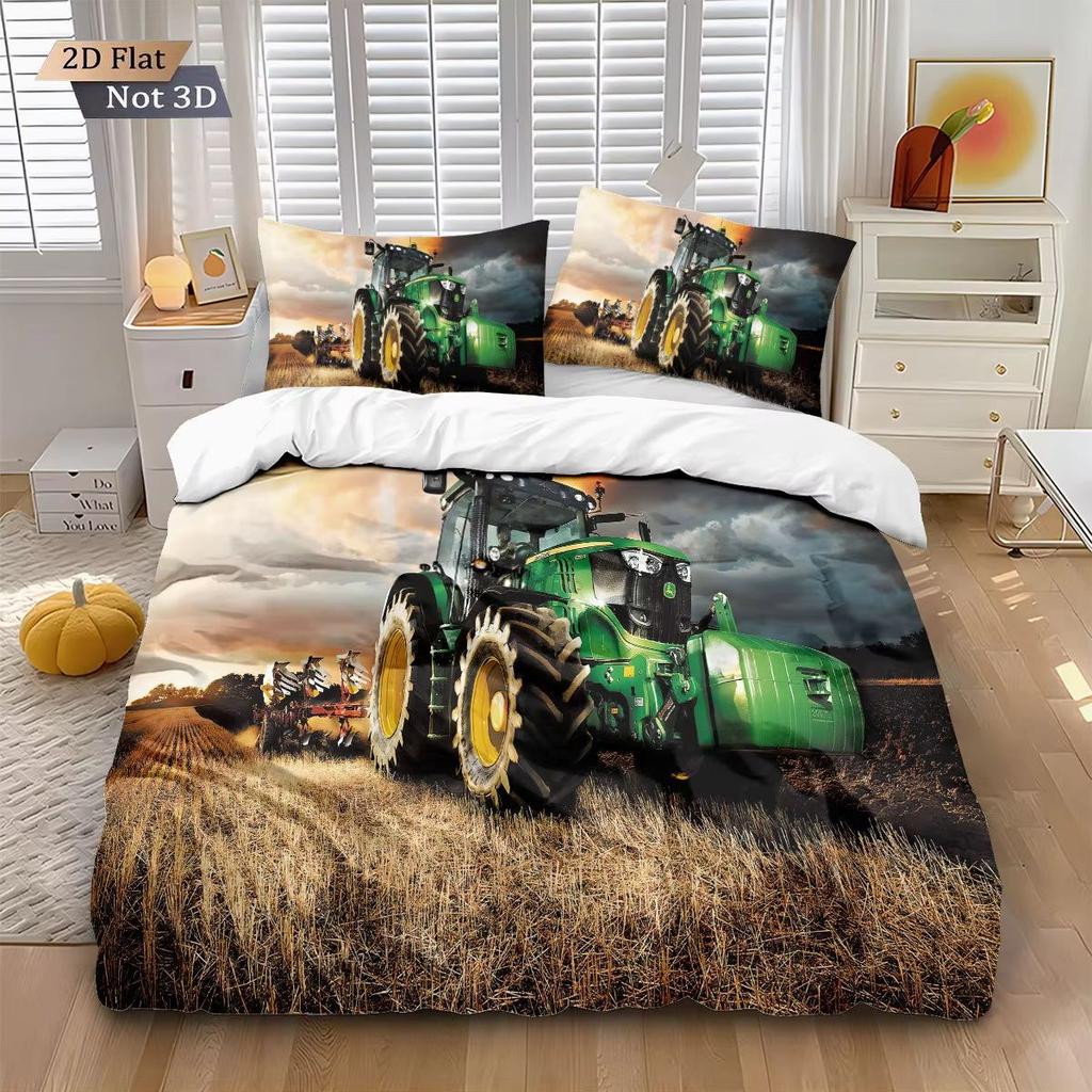 3D Tractor 3D Printing Bedding Set, Boys Tractors Duvet Cover Set with Pillowcase Home Textile Twin Full Queen King Children