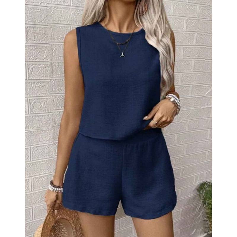 

Women S Solid Color Simple Fashion Casual Sleeveless Top And Shorts Set XXL