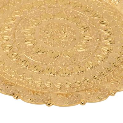 Turkish Tea Coffee Serving Tray Vintage Style Embossed Pattern Round Coffee Plate for Bar Outdoor