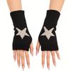 Cute pentagram black gloves for men and women, winter open finger knitted warm gloves