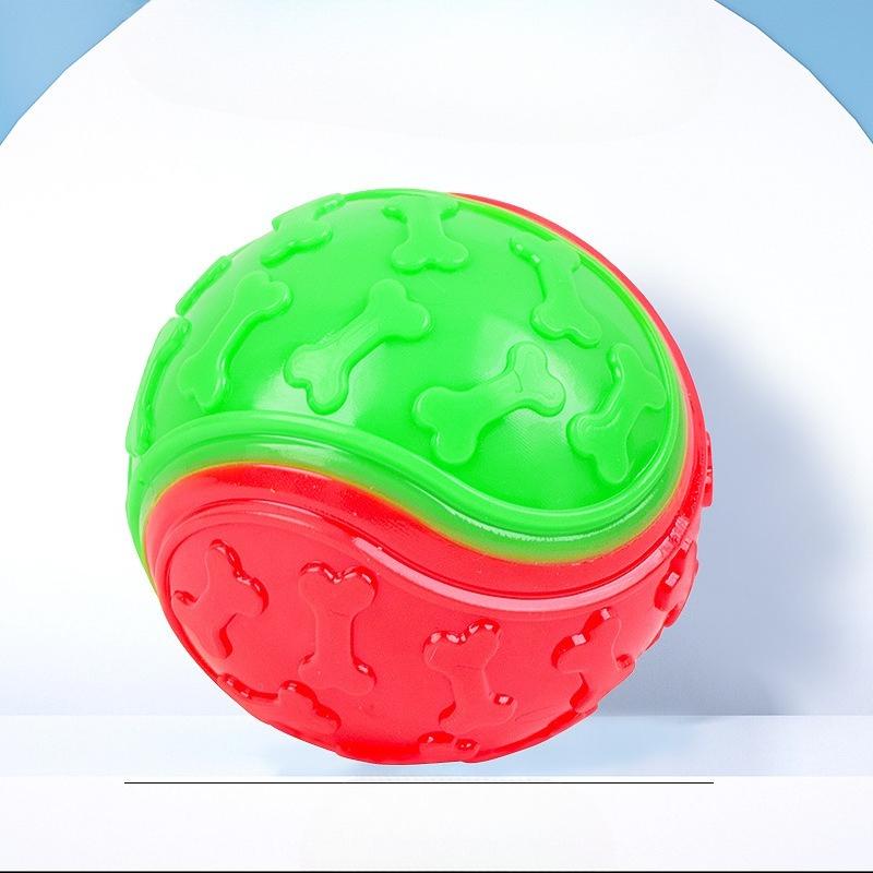 Игрушка для собаки Издает звук Костяной мяч - Большой пес для жевания и чистки зубов С-образный Двухцветный мяч Игрушка для собаки красный/зелёный