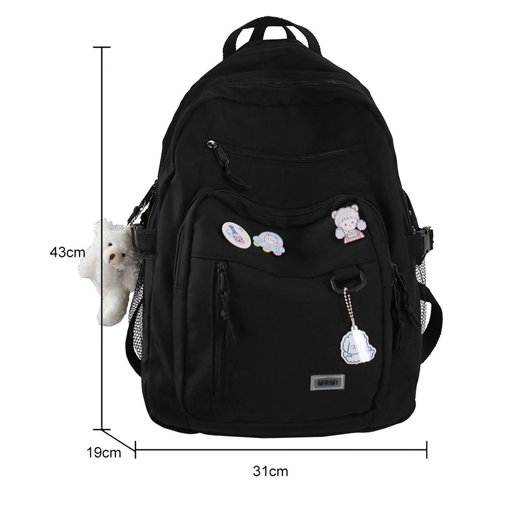 Nylon Multi-pocket Backpacks Casual Knapsack Large Capacity Girl School Bag High School Student Laptop Rucksack Sweet Bookbag чёрный