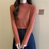 2026 White Long-Sleeved Knit T-Shirt, Half-High Neck Base Layer, Korean Style Autumn Women's Sweater