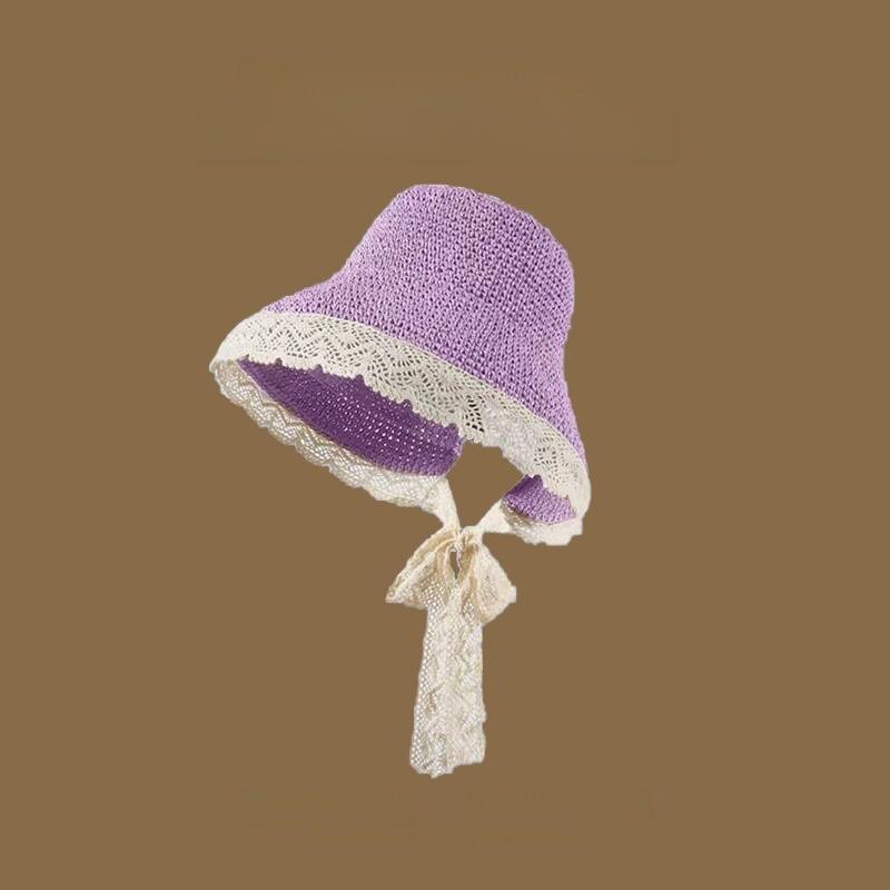 French Lace Trim Sun Hat For Women Summer Foldable Wide Brim Sun Protection Fashion Casual