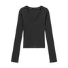 Cotton V-neck front shoulder T-shirt women's spring and autumn new Spice Girl slim and thin sexy long-sleeved bottoming shirt top