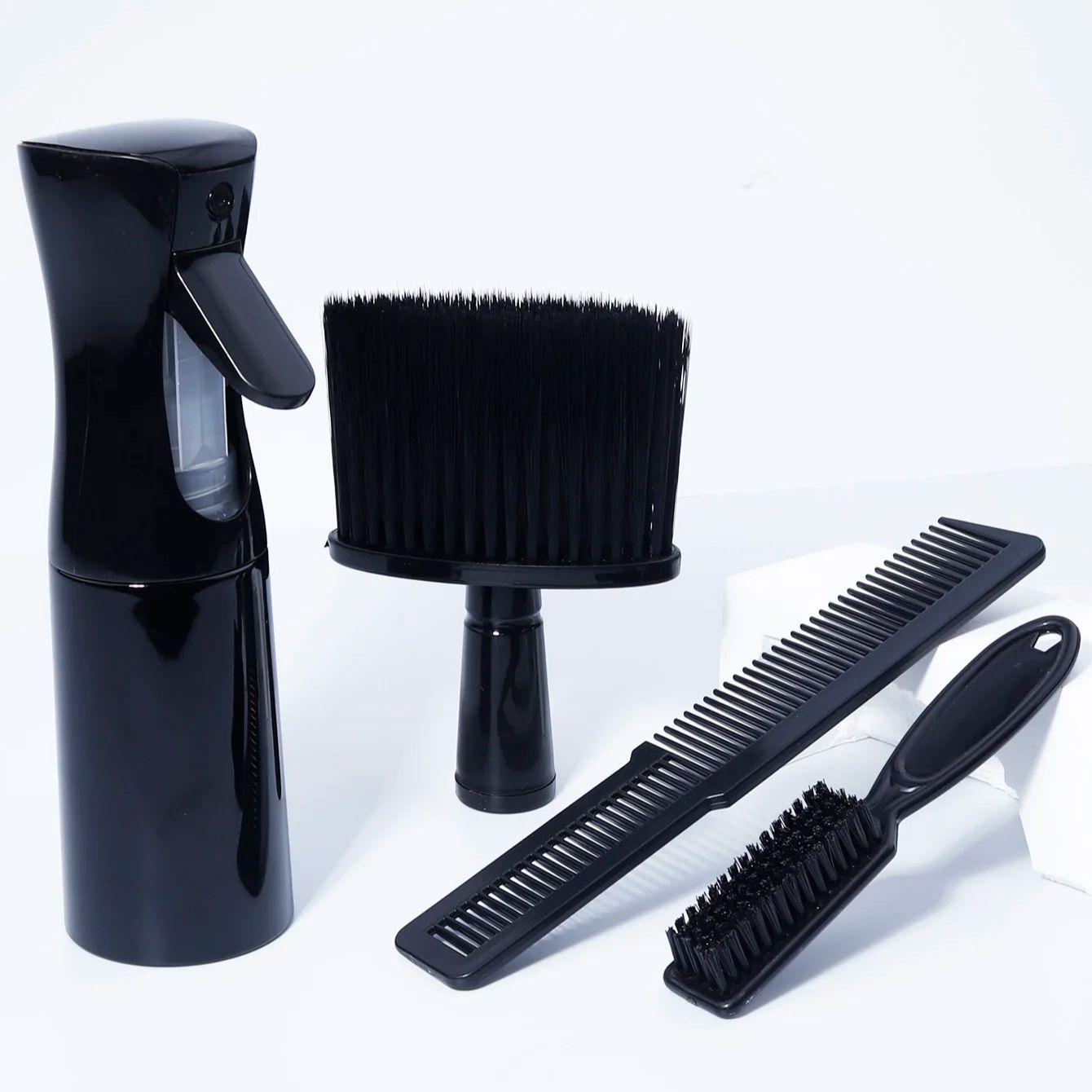 

4pcs set of neck dedusting brush, barber comb and spray bottle set,styling tool for hairstyle design,Special for real hair wigs