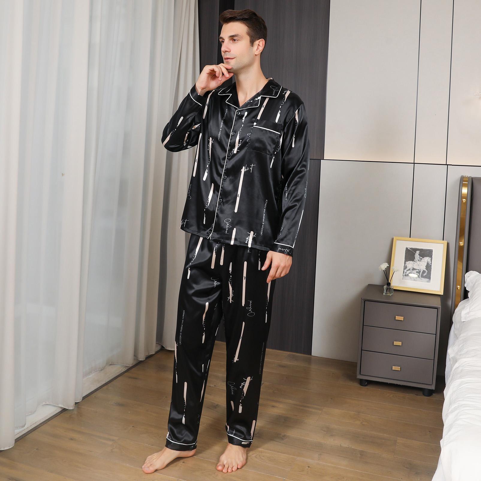 

Moolmeyno Men s Ice Silk Pajamas Long Sleeve and Pants Set XXL чорний