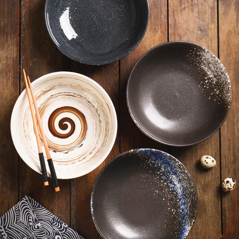 8-inch Ceramic Noodle Dish Lamian Noodles Bowl Restaurant Noodle Tableware Household Noodle Soup Baked Rice Fruit Salad Plate.
