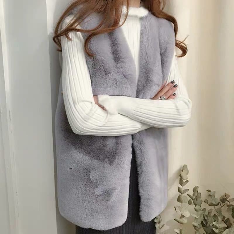 

Зимний модный теплый жилет большого размера из искусственного меха норки, женский жилет средней длины из кроличьего меха, универсальная куртка, облегающий крой S