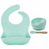 Silicone Bib & Tableware Set: Snail Bowl, Wooden Handle Spoon & Fork - Child Safe 3-Piece Feeding Kit