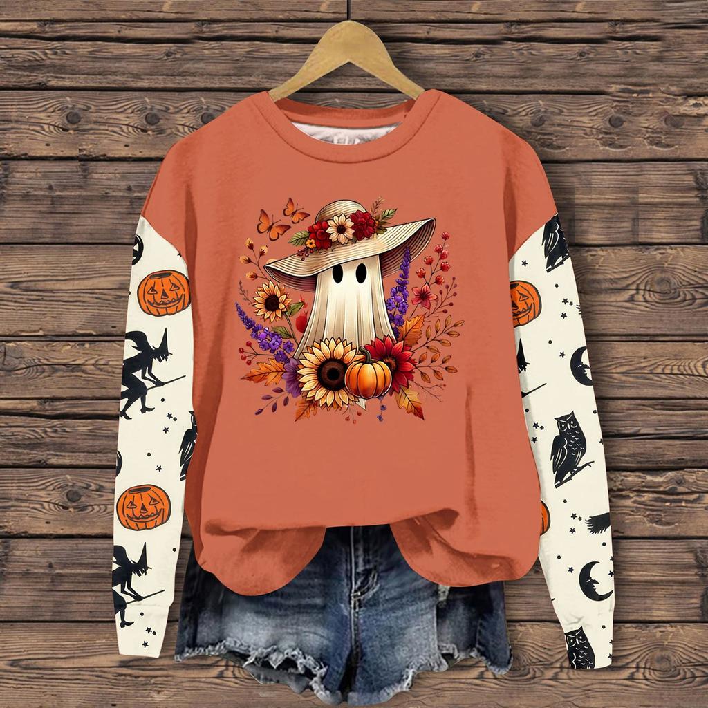 Frauen Kleidung Herbst Winter Halloween Rundhals Langarm Große Lose Plüsch Verdickt Pullover Top