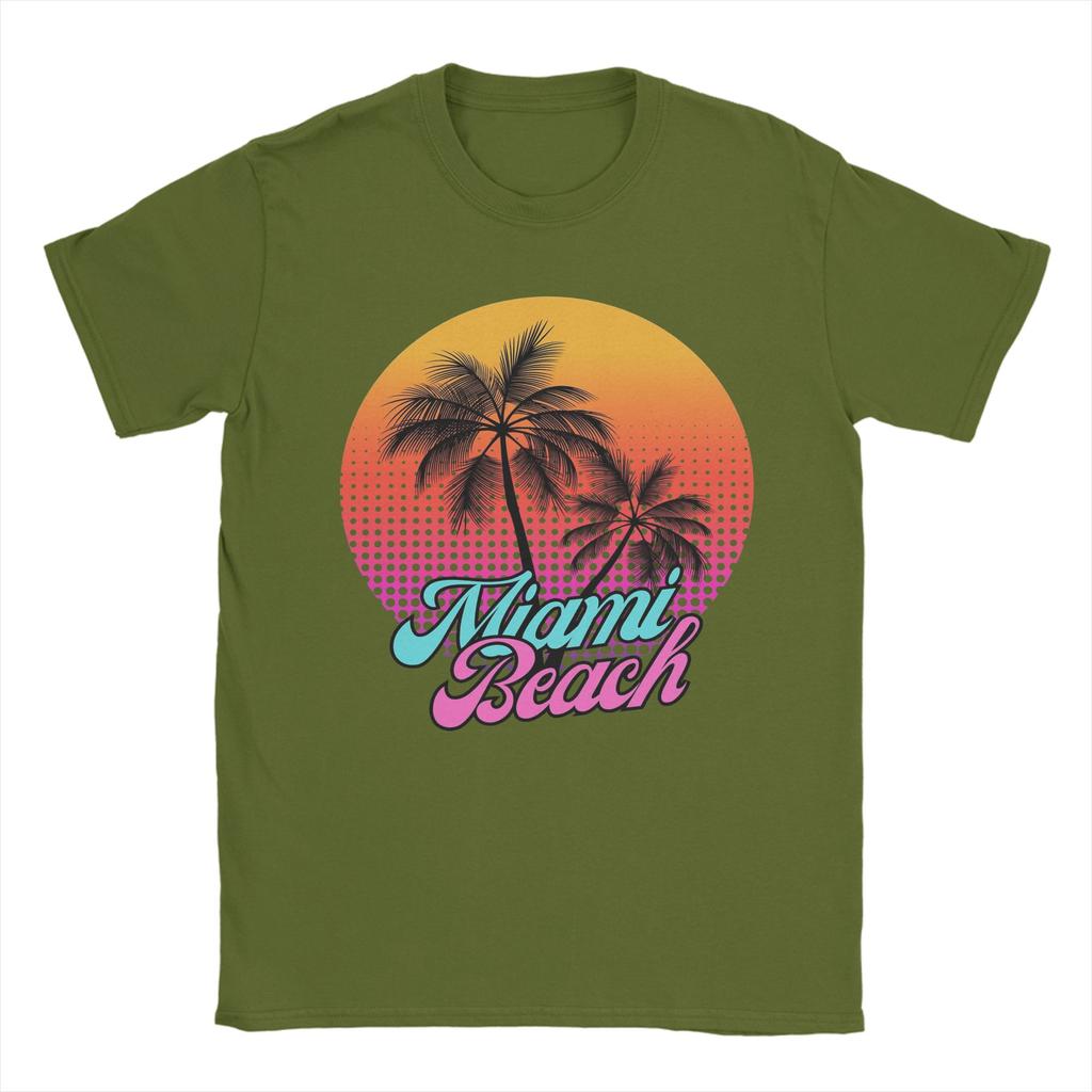 Miami Beach Palm Cotton TShirt For Unisex Summer Vintage T Shirts Breathable Hip Hop Tees Oversized Wholesale Tops