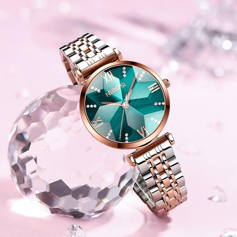 Nibosi Women's Casual Analog Quartz Watch Green Waterproof Stainless Steel
