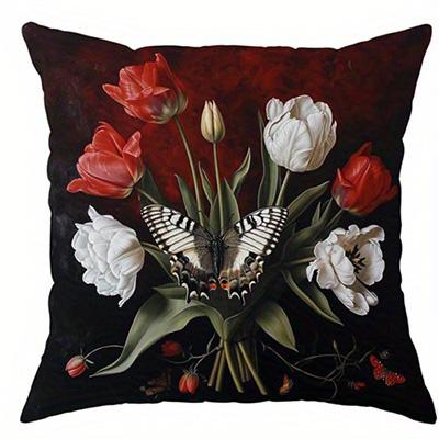 Bloemen & Vlinder patroon Dubbelzijdig Bedrukte kussensloop Korte pluche Geschikt voor woonkamers slaapkamers bank sierkussenhoes 45x45cm