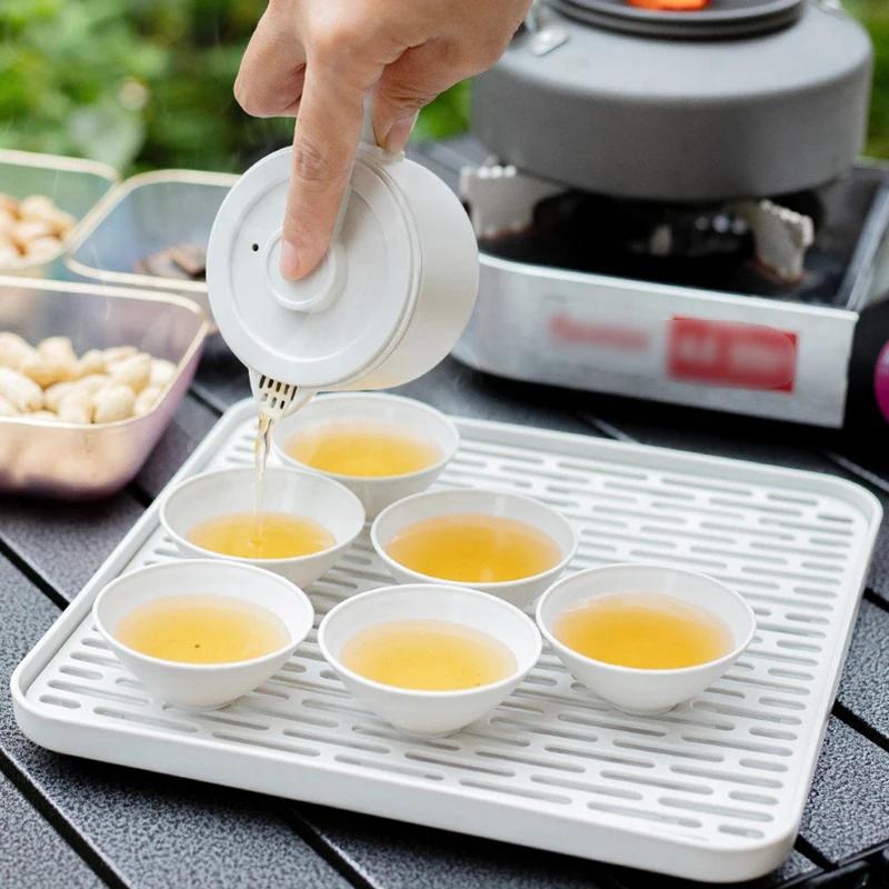 Portable Tea Kettle Outdoor Travel Not Easily Broken Teaware Detachable Handle High Temperature Resistance PP Tea Cup Tea Set