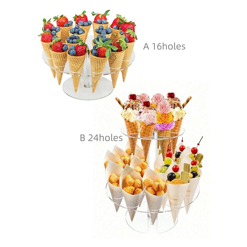 16/24 Holes Acrylic Ice Cream Cone Holder Cupcake Popcorn Rack Party Wedding Buffet Display Stand Transparent Ice Cream Shelf