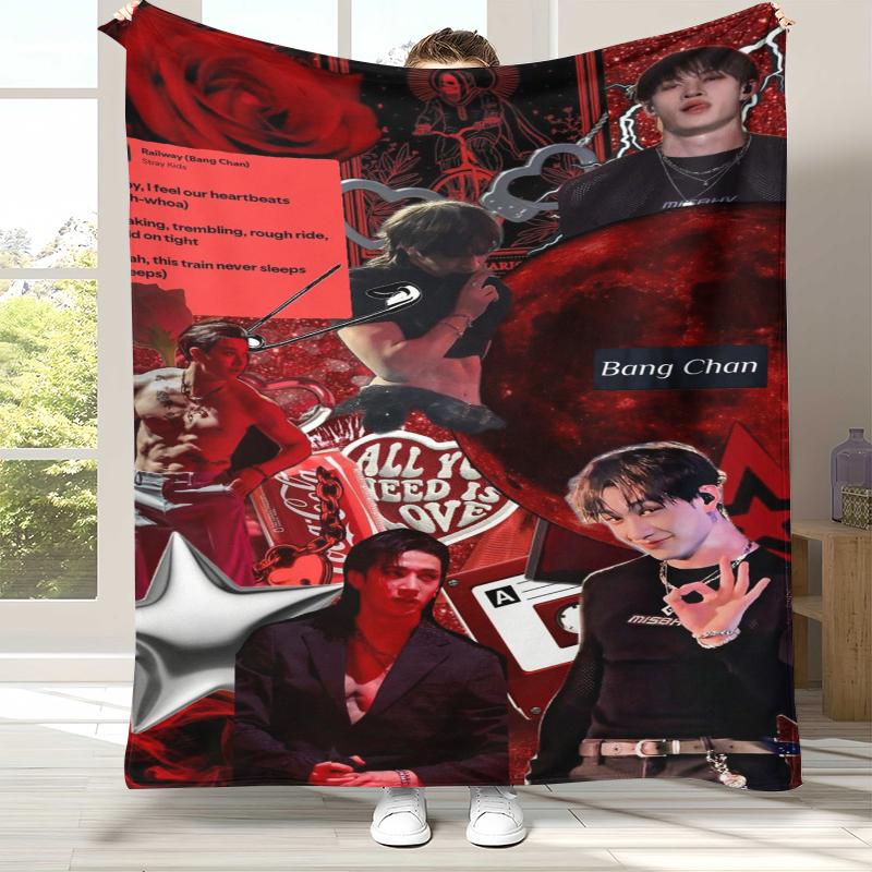Bang Chan Kpop Stray Kids Flanelldecke, Ultraweiche Warme Plüschdecke für Zuhause Schlafzimmer Bett Sofa Abdeckung Camping Picknick Geschenk
