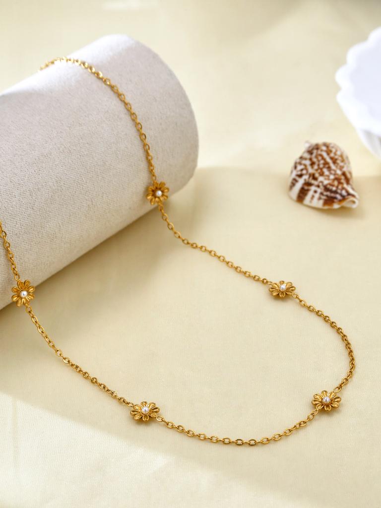 Ins Style Mode Leicht Einfach Luxuriös Elegant Zart Edelstahl 18K Vergoldet Zirkon Gänseblümchen Blume Halskette Damen