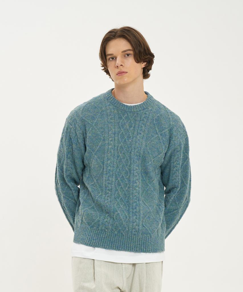BLOND9 Wool Fisherman Knit Sweater_Turquoise