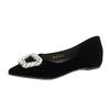 W1022-98 French temperament rhinestone black pointed flat shoes women's 2025 new shallow mouth work professional single shoes
