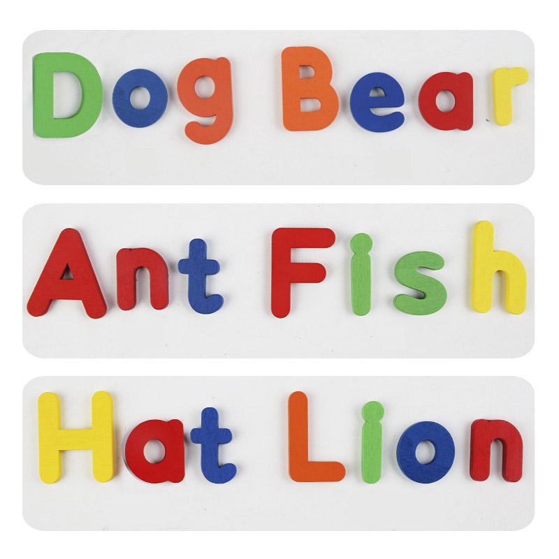 Kids Montessori Wooden English Letter Set Uppercase Lowercase Letters Cognitive Spell Word Games Early Learning Educational Toys